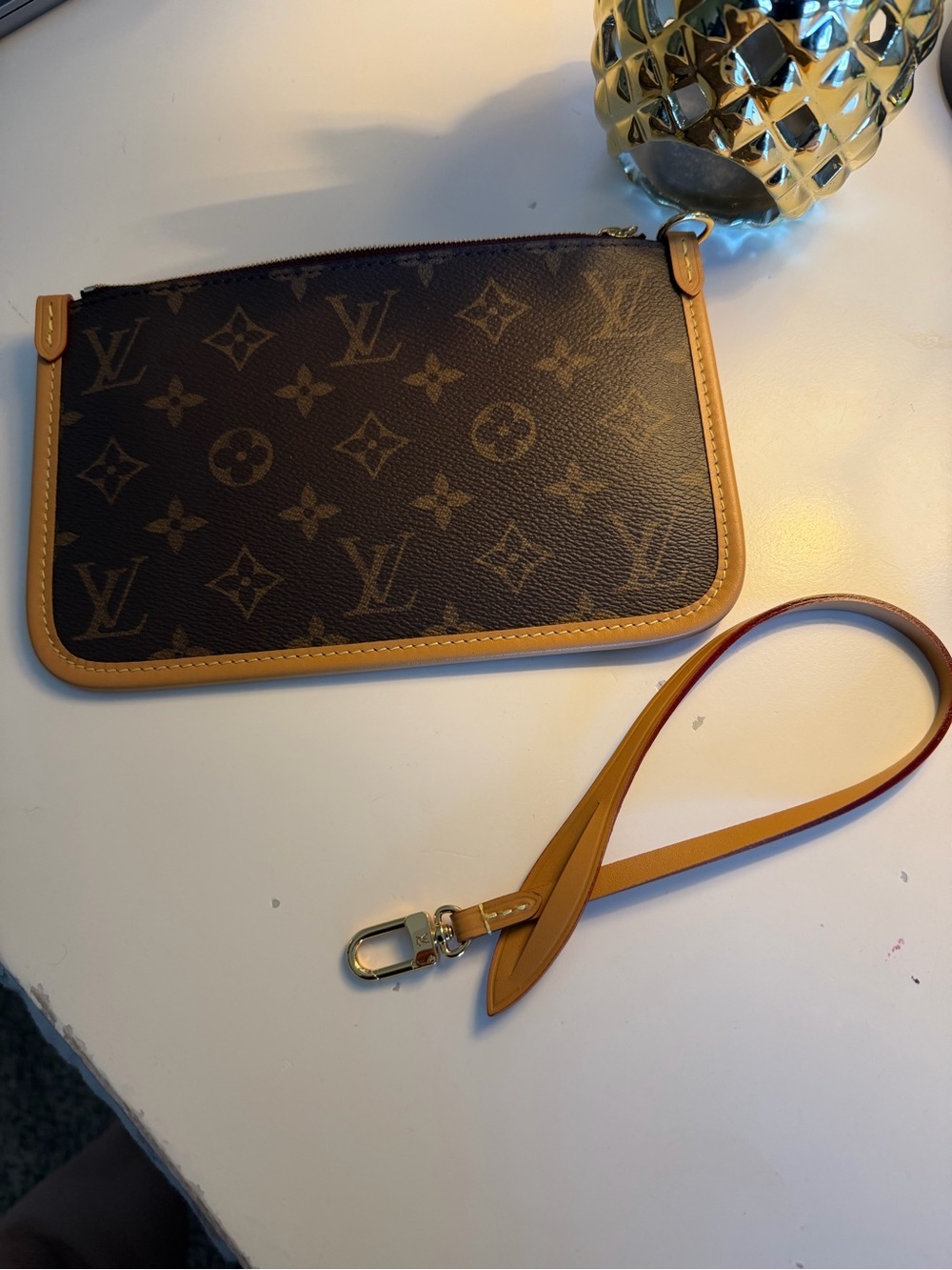 Louis Vuitton Monogram Canvas Pouch in Dark Brown with Tan Trim